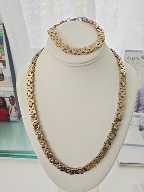 Two-Tone 14K Gold and Silver Chain Necklace and Bracelet Set